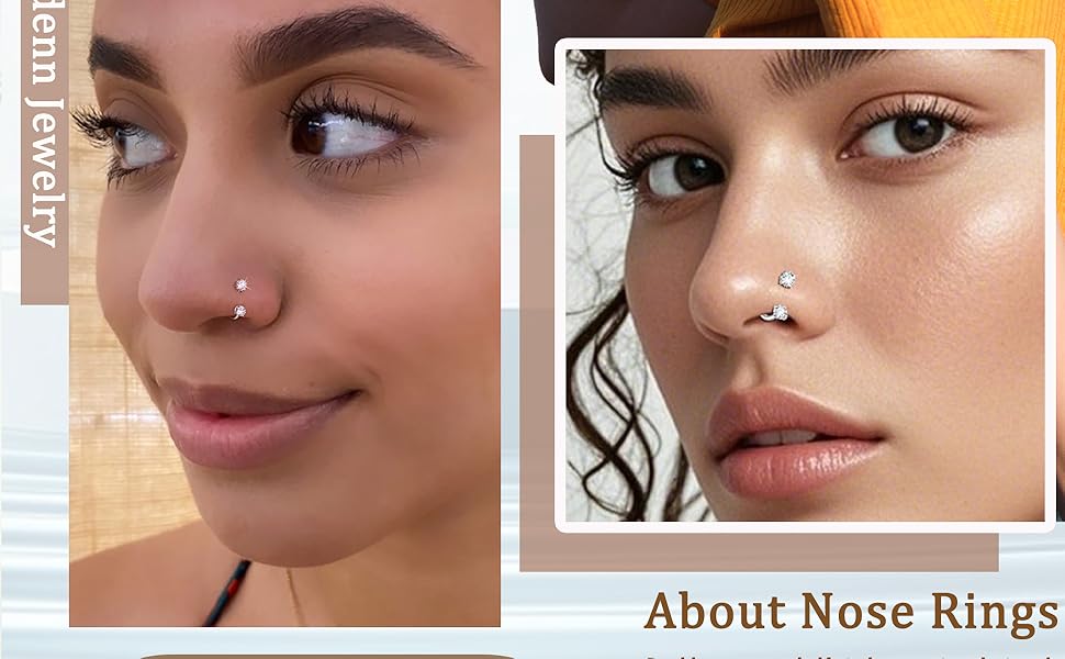 18G Horseshoe Nose Rings for Women, 6-8mm Horseshoe Piercing Jewelry Set Gold & Silver, Double Gem Horse Shoe Nose Rings Hoops Surgical Steel Cartilage Helix Tragus Earring Labret Lip With Tool