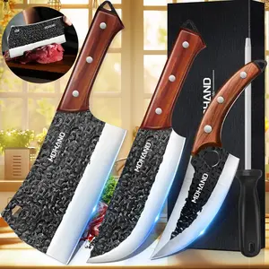 MDHAND 4PCS Kitchen Chef Knife Set, Hand-Forged Serbian Knife Set - Includes Cleaver, Boning, Viking Knives with Sheaths, Gift Box for Home Cooking, Camping, Outdoor BBQ, Best Gift #DealsForYouDays