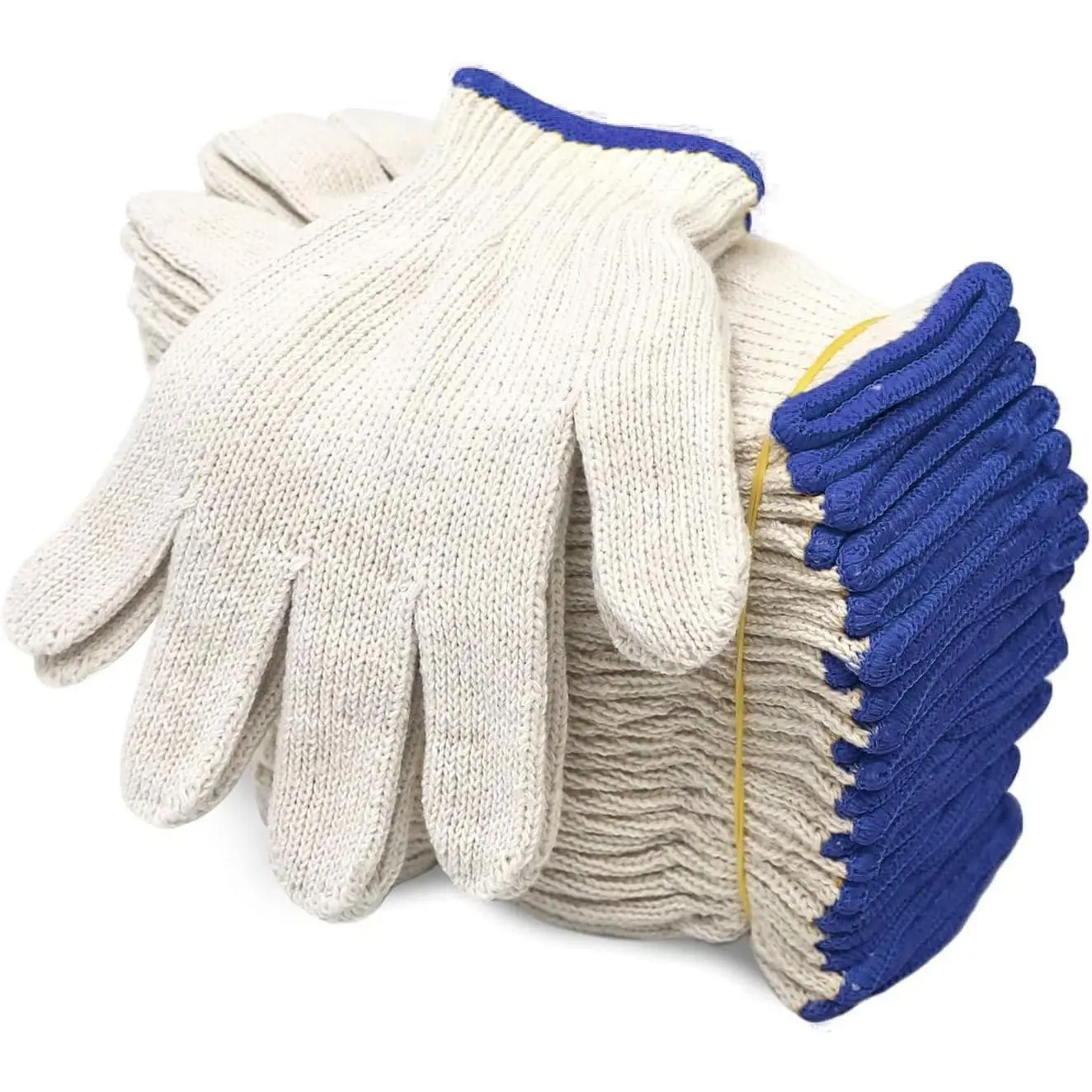 Cotton Polyester String Knit Shell Safety Protection Work Gloves for Painter Mechanic Industrial Warehouse Gardening Construction Men & Women 12 Pairs, no Dots, Medium Size