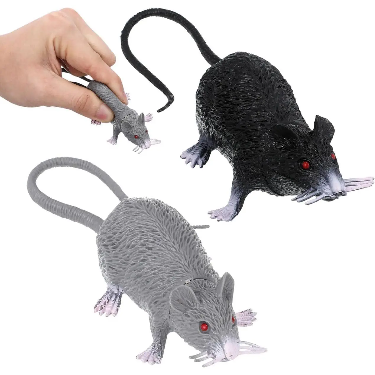 PRETYZOOM 2PCS Artificial Fake Rat Squeezable Fake Mouse Realistic Rats for Halloween Creepy Decorations April Fool's Day Pranks Props (8.6-inch Included Tail)