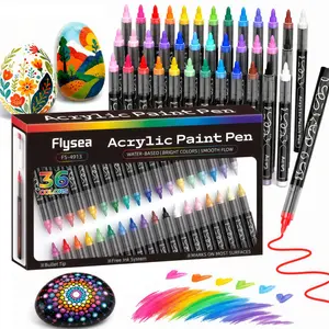 12/24/36 color acrylic marker sets, cartridge free fluid system, quick-drying and smudge-proof, 1-2 mm fine bullet-tip acrylic markers, with ink level window, suitable for wood, ceramics, stone, glass, canvas, fabric, and pottery.