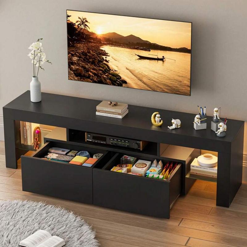 Furniwell TV Stand For TV Up To 70",Entertainment Center With LED Lights