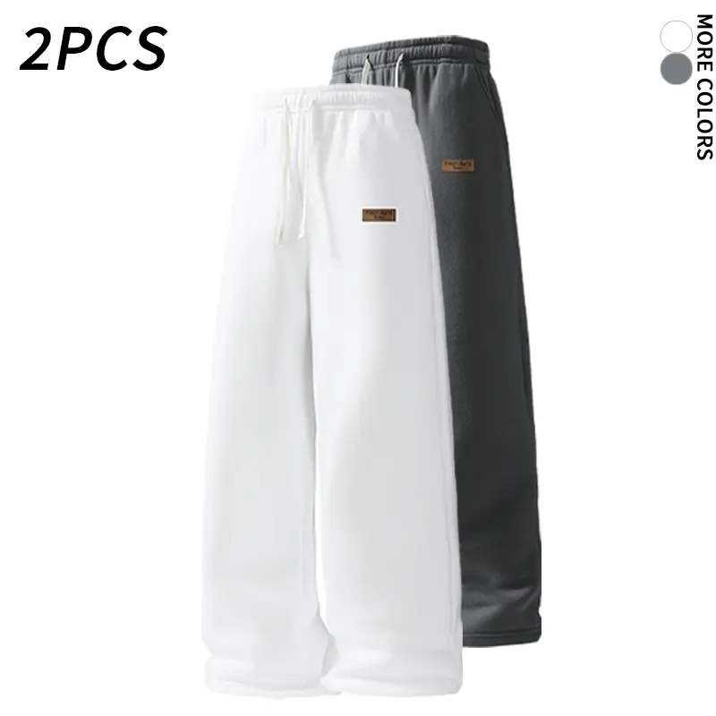 2 Piece Set Men's Oversized Sweatpants, Soft Fleece Wide Leg Joggers with Elastic Drawstring Waist and Pockets, Loose Straight Leg Athletic Lounge Pants for Casual Streetwear