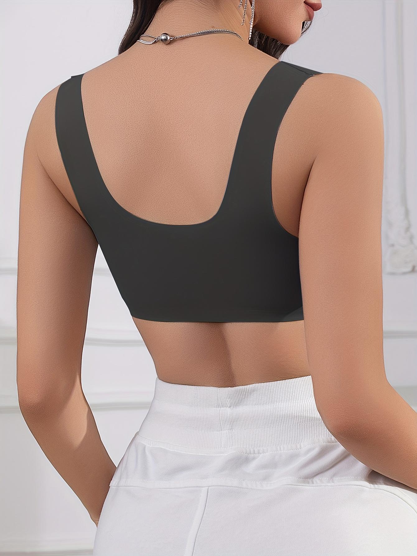 Five Colors Are Available, Suitable for Women'S Solid Color Front-Button Bras for Wearing in Various Environments And Seasons, with Shell Pattern Trim, Integrated Wide Shoulder Straps, Non-Removable Chest Pads, And a Wire-Free Design