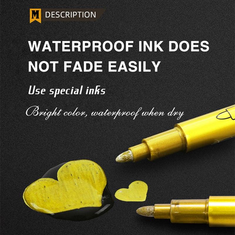 Metallic Craft Pen, 12pcs/set 12 Colors Marker Pen, Art Supplies for Rock Painting, Black Paper, Card Making, Scrapbooking Crafts, DIY Photo Album