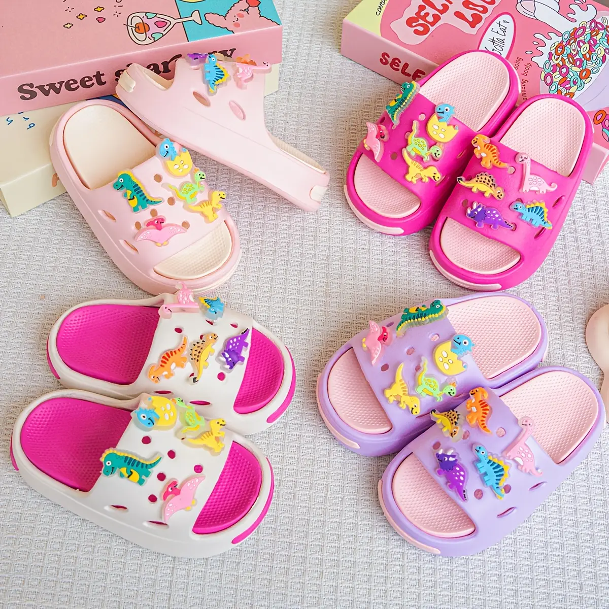 New - Cute Glow-In-The-Dark - Little Dinosaur Versatile Slippers - Multicolor Flat Shoes - Boys And Girls Casual Slippers 831