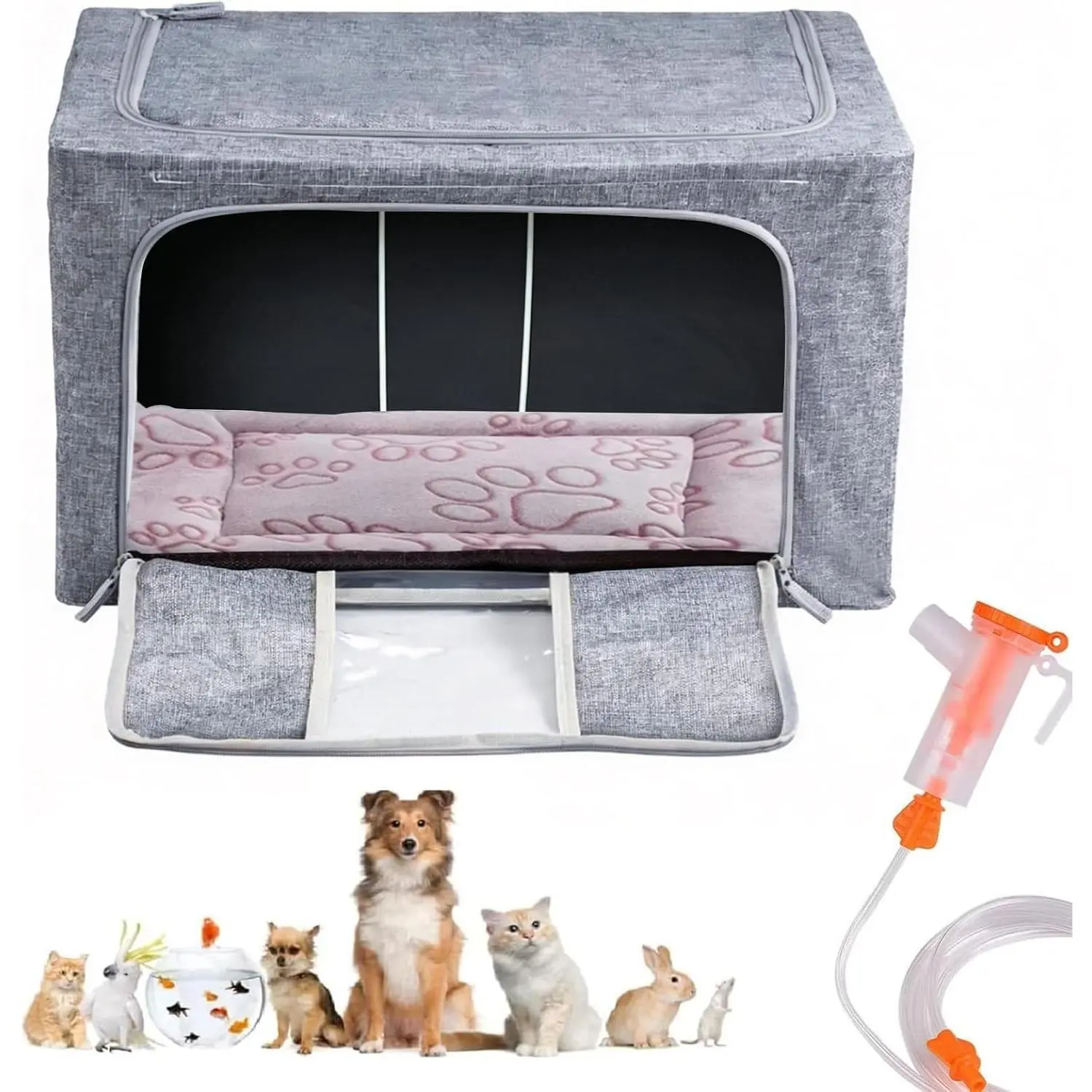 Puppy Incubator Pet Atomization Oxygen Box Incubator for Kitten and Puppies with Nebulization Kit and Pet Blanket 100L