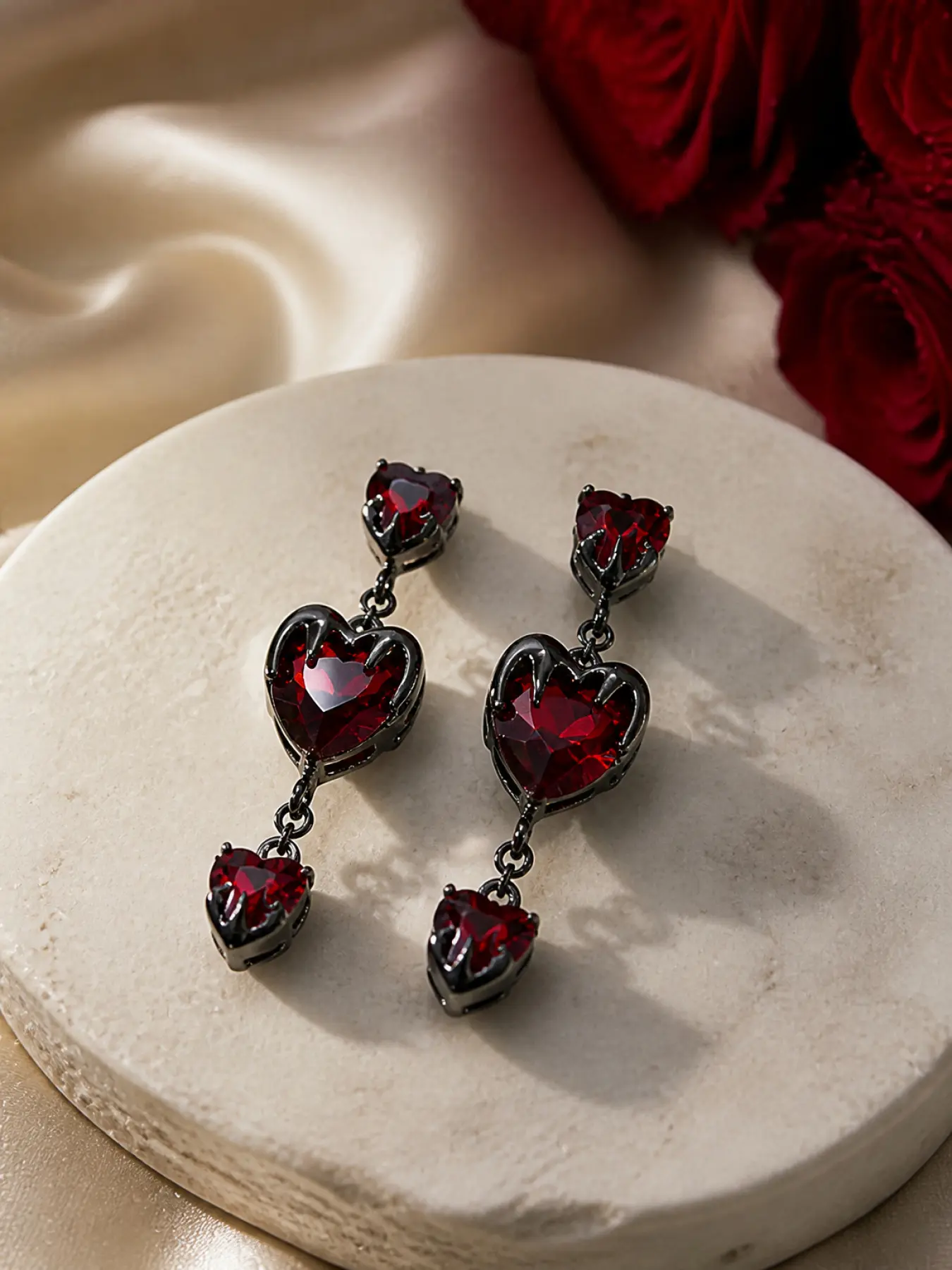 Women's Gothic red heart-shaped drop earrings, black heart dangle earrings, punk-style jewelry, Valentine's Day gift for her