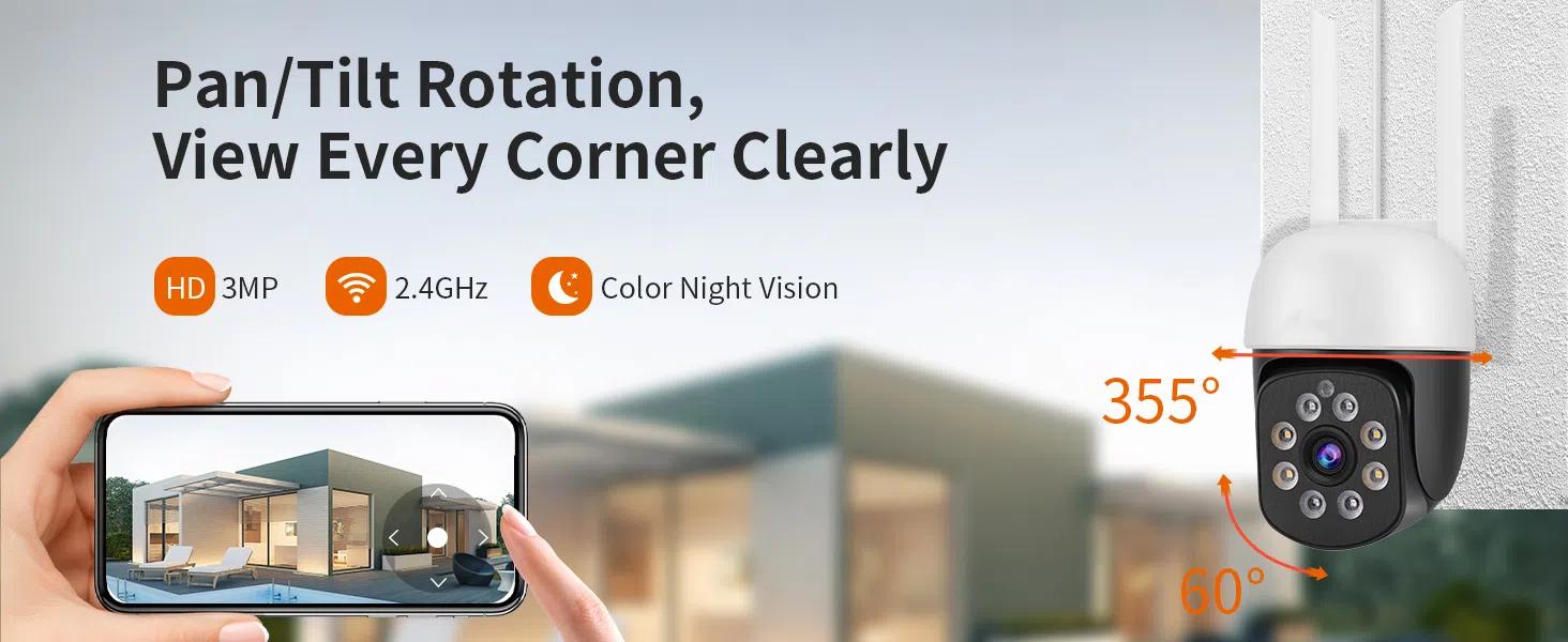 2K 3.0MP Outdoor WiFi PTZ Security Camera, 2.4G WiFi, Auto Tracking, 2 Way Audio, Spot Night Vision, Compatible with Alexa, SD Card & Cloud Storage, Compliant  IP CCTV Camera(4pcs)