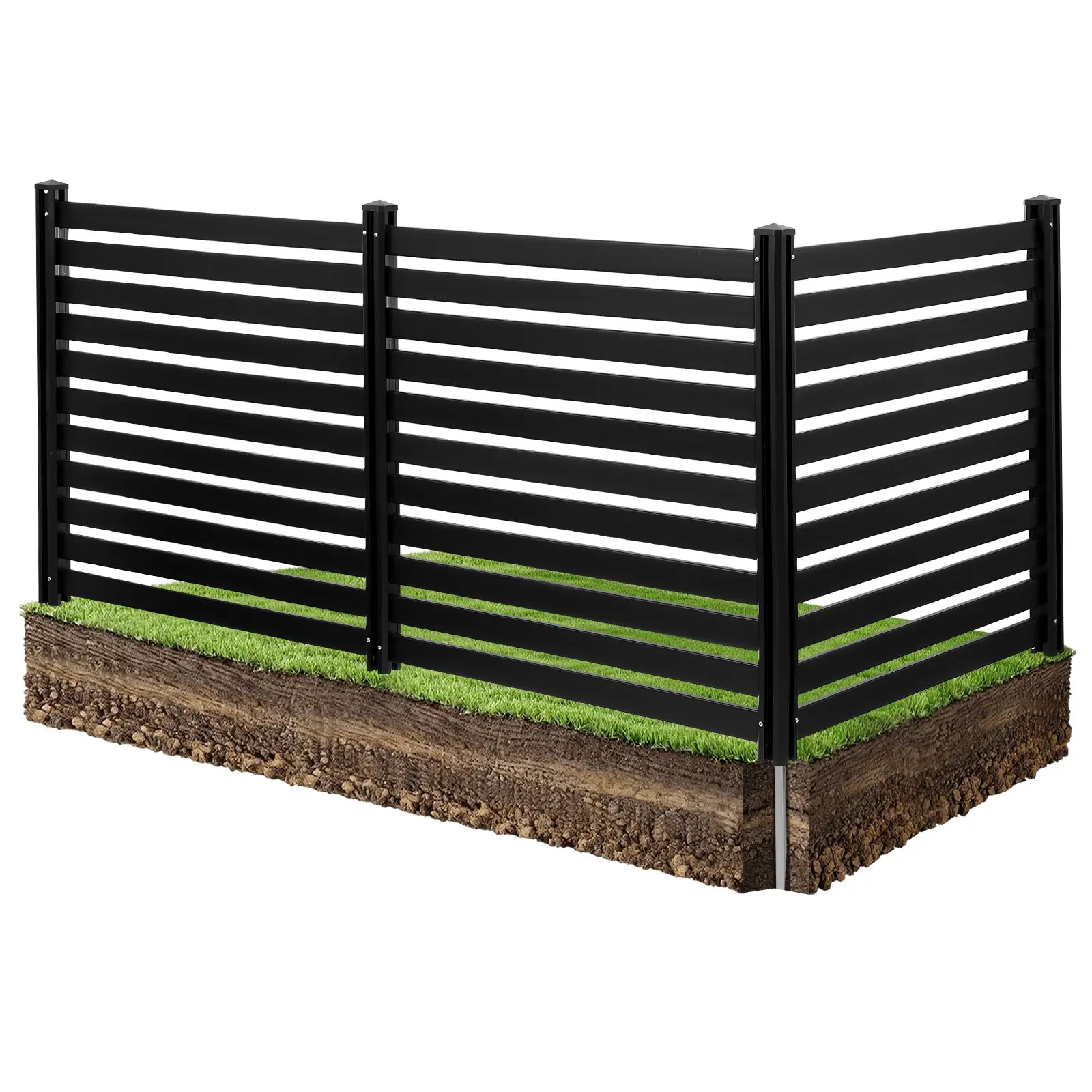 VEVOR 3-Panel PVC Vinyl Privacy Fence, 50x48 in Water Resistant Outdoor Backyard Screen, 27.56 in Ground Stakes for Soft Soil, Easy Installation, Flexible Layout, Thoughtful Safety Details, Black
