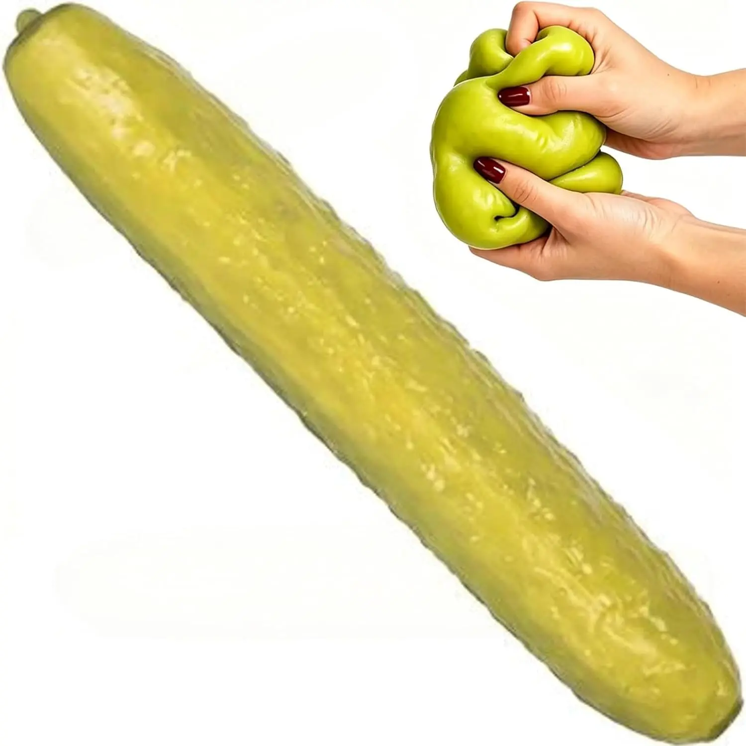 Realistic Giant Pickle Squishy Squeeze Luck Squishies - Jumbo TPR Green Cucumber Fidget for Adult Stress Sensory Toy, Funny Gag Gift & Desk Decor