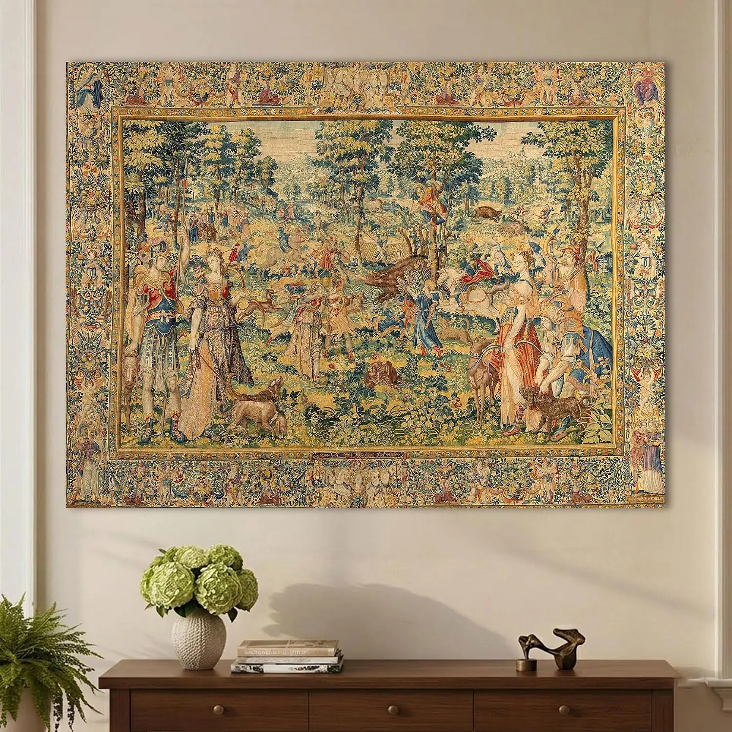 LATETOMT European Renaissance Tapestry Wall Hanging, Medieval Garden Scene Art Decor, Cotton Linen Wall Decor for Bedroom Living Room 56x39in LTMMYW003