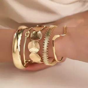 Geometric Irregular Wave Knot Stackable Bracelet Set, Unique Exaggerated Women's Hand Jewelry