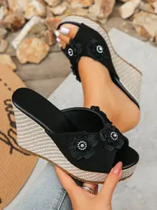 Trending Casual Floral Wedge Slides for Women | Lightweight Espadrille Platform sandals, Non-Slip Sole | Perfect for Summer, Beach & Daily Wear