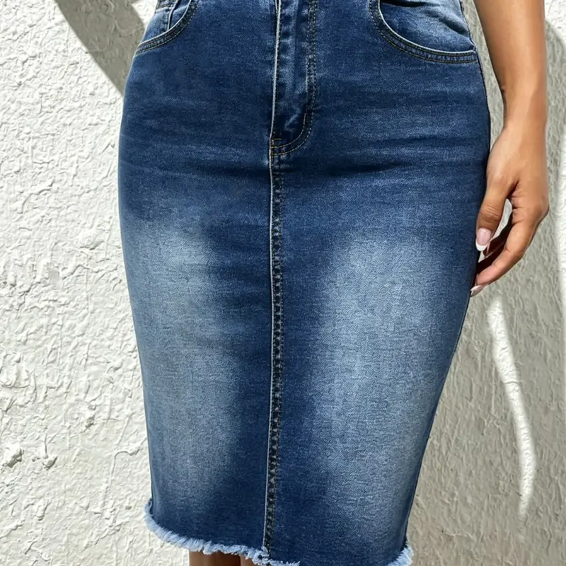 Women's High-Waisted Knee-Length Pencil Skirt for Office and Daily Wear Casual Fitted Skirt