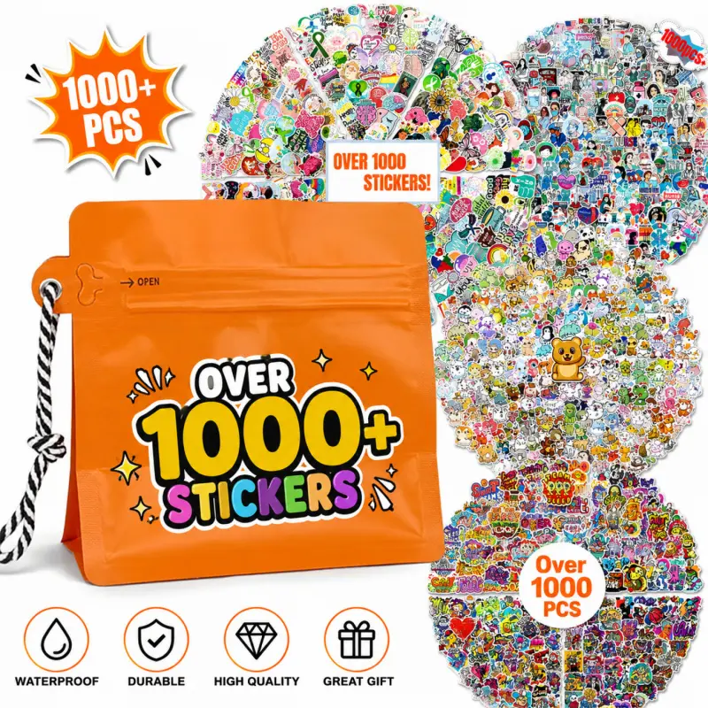 1000-piece set of unique, creative graffiti-style cartoon stickers-perfect for DIY decorating journals, notebooks, phone cases, gift boxes, and greeting cards. Ideal gifts for back-to-school, graduation, Christmas, Halloween, and more.