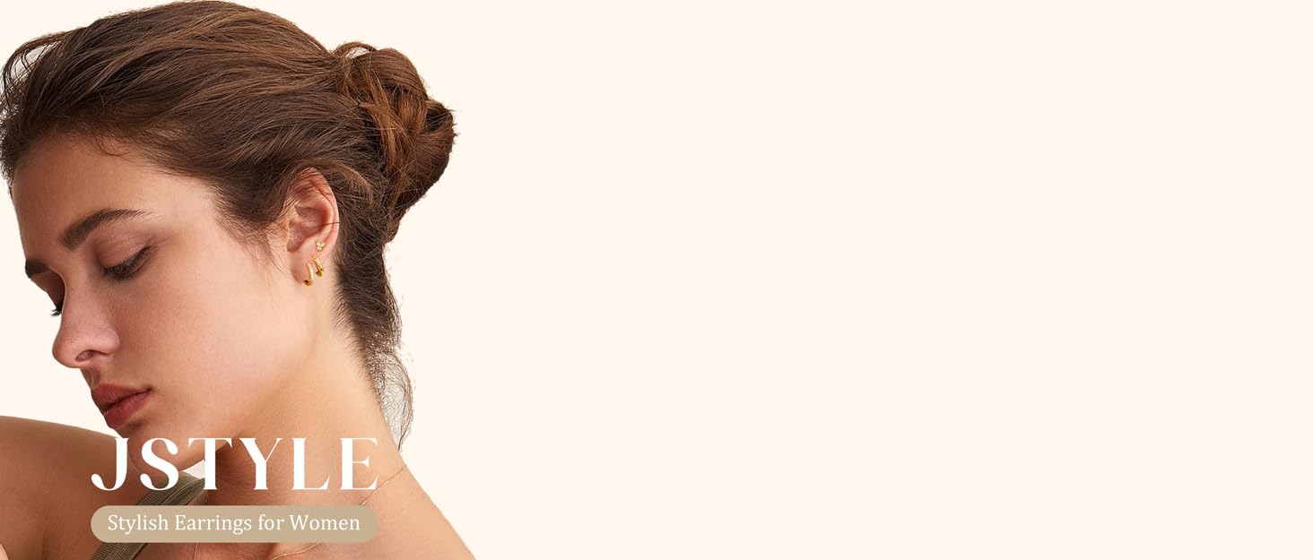 Jstyle Small Gold Hoop Earrings Set for Women, 14k Gold Plated Hoop Studs Earrings for Women, Hypoallergenic Dainty Gold Earrings for Gift