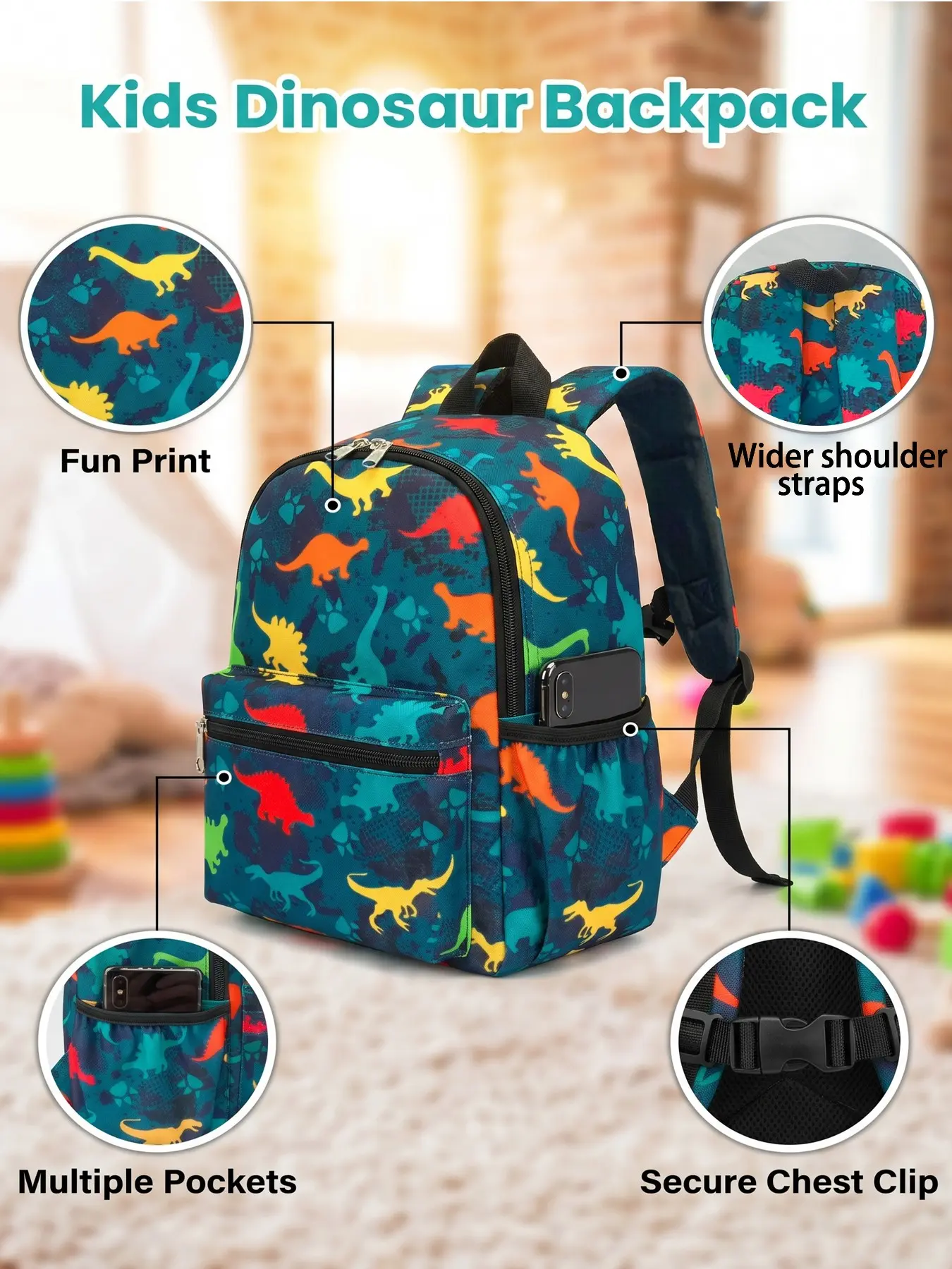 Dinosaur Cartoon Print Backpack, School Backpacks, Adjustable Breathable Straps, Comfortable Shoulder Bag, Ideal for School, Travel, Gifts