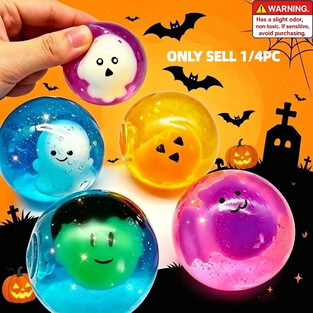 1/4 Pcs Halloween Squishy Fidget Toys, Dumpling Pumpkin Head Slow Rebound Stress Relief Balls, Novelty Squeeze Fingertip Sensory Toys for Party Gift