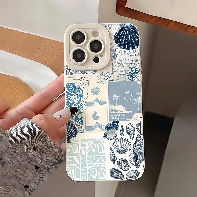 Phone Case: 1Pc New Creative Coastal Seashell And Seaweed Pattern Phone Case, Compatible With iPhone 17 Pro Max, 11/12/13/14 Plus, X/XR/15/16 Phone Protector, Ideal Birthday Gift