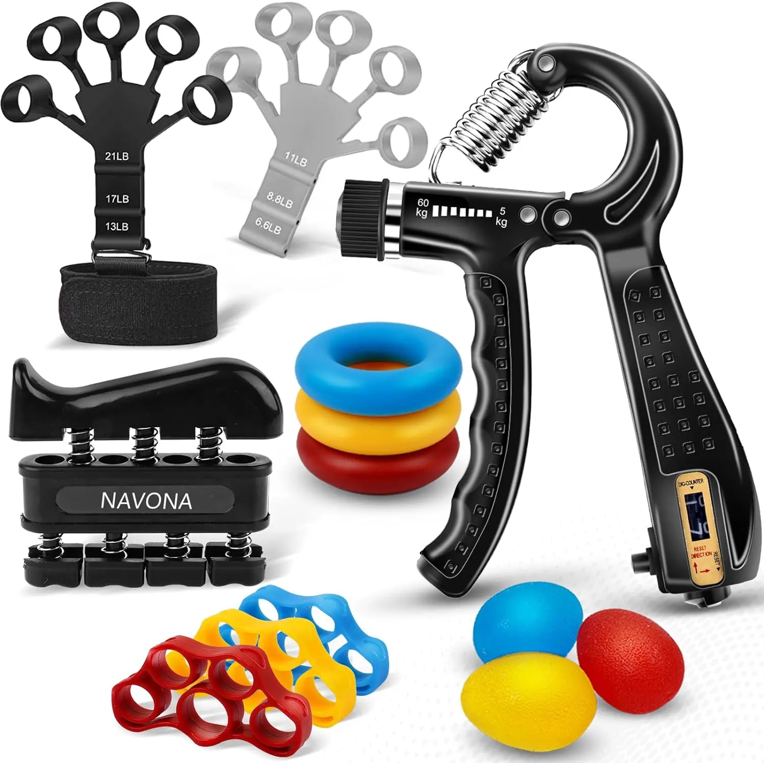 Adjustable Hand Grip & Finger Strengthener Kit 13 PCS Hand Exerciser & Stretcher Muscle Building Recovery Athletes Fitness Enthusiasts Elderly Rehabilitation
