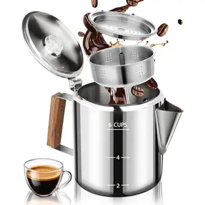 Coffee Maker Coffee Percolator 304 Stainless Steel Pot Stovetop Easy Brewing Even Heating 6 Cup 33.8oz 1000ml Silver Classic Design Heat Resistant Home Camping Outdoor
