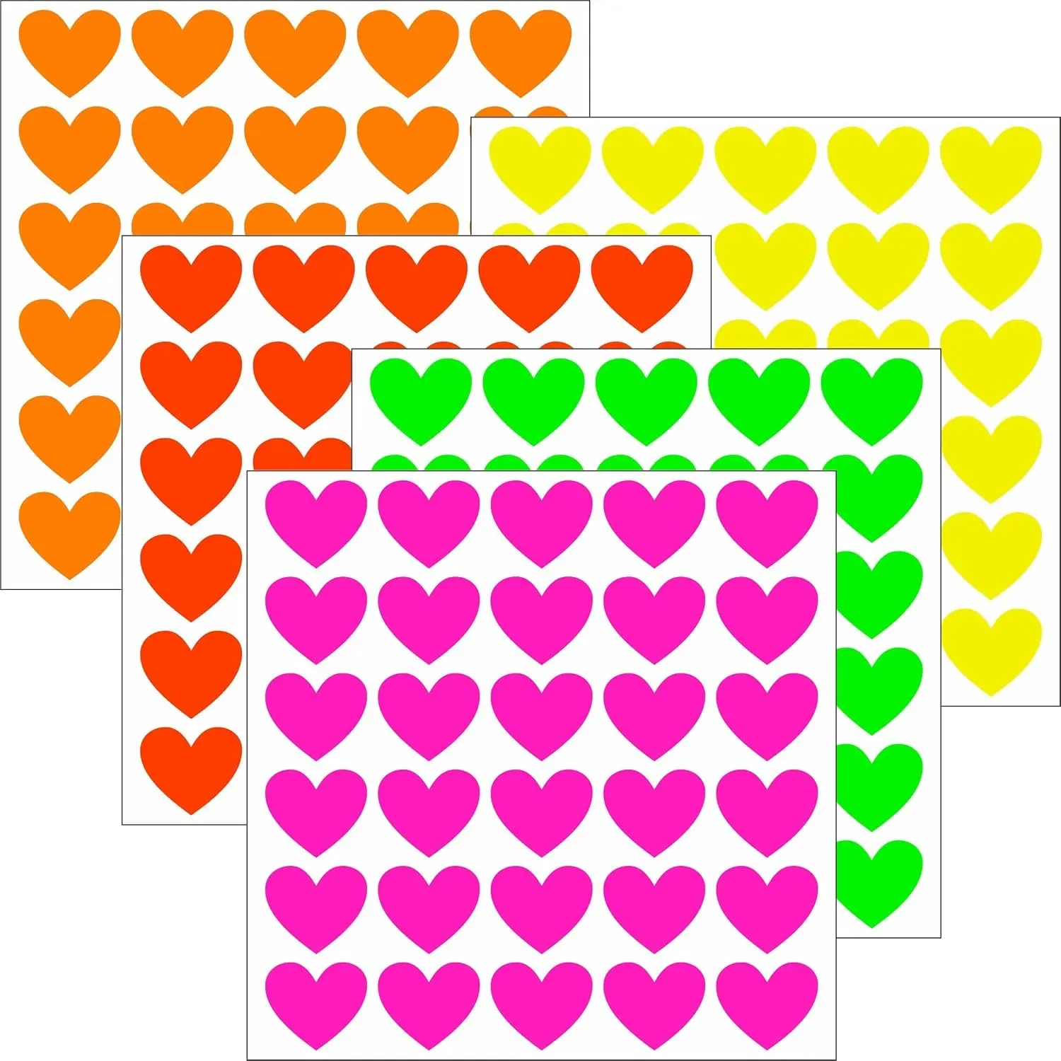 Fluorescent Heart Stickers, 3/4 Inch Mini Stickers, 5 Neon Colors | 1650 PCS Cute Tiny Heart Stickers, 55 Sheets for Party, Gift Packaging, Decorating