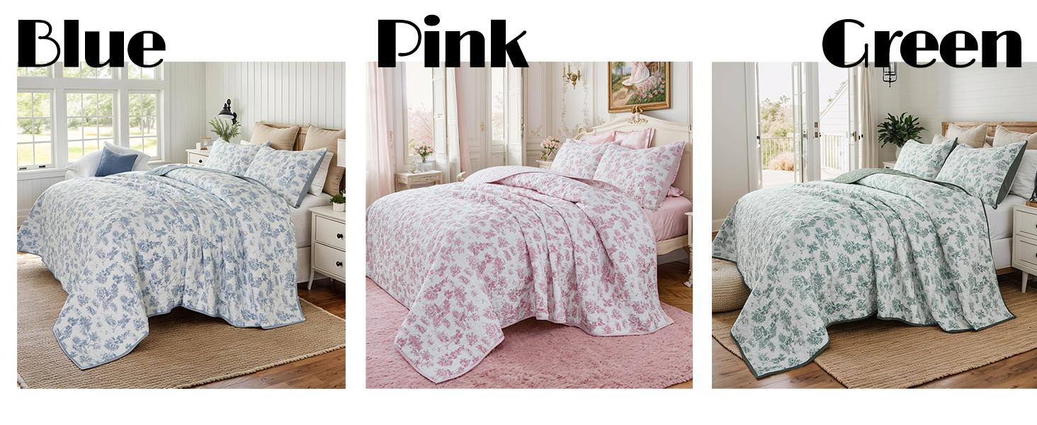 Twin Size Set Cotton Toile Bedding Blue Floral Vintage-Inspired Set 2-Piece