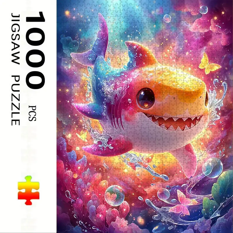 1000 Piece Shark Theme Puzzle, Large Adult Family Interactive Toy, DIY Home Decor, Holiday Scene, Mixed Colors, Perfect Gift, Durable Puzzle