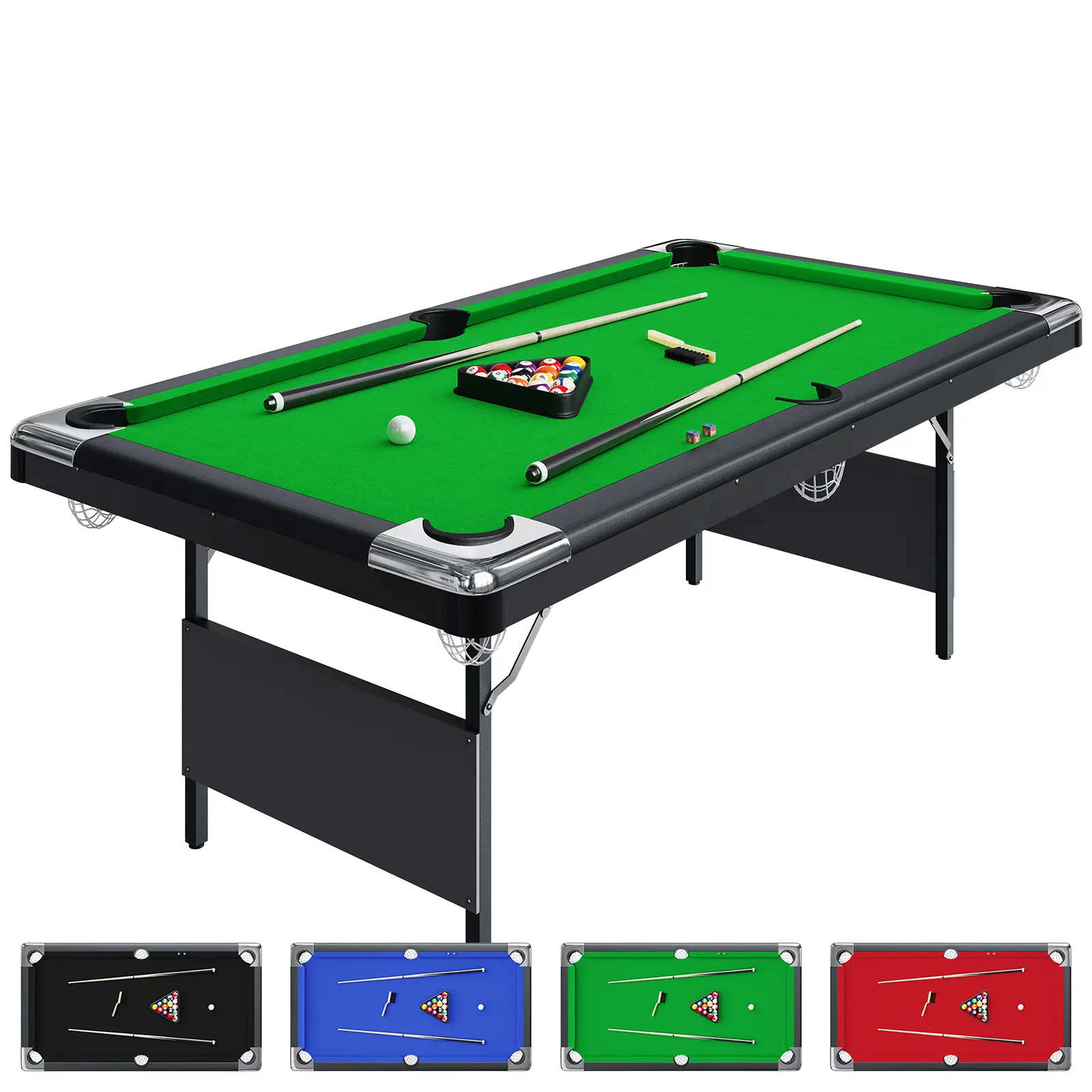 7FT Collapsible Pool Table Only for Adults, Portable Billiards Snooker Table with Complete Accessories (Balls, Cue, Triangle, Brush), Pre-Assembled Steel Frame, Perfect for Family Game Room, Basement, Garage and Small Spaces