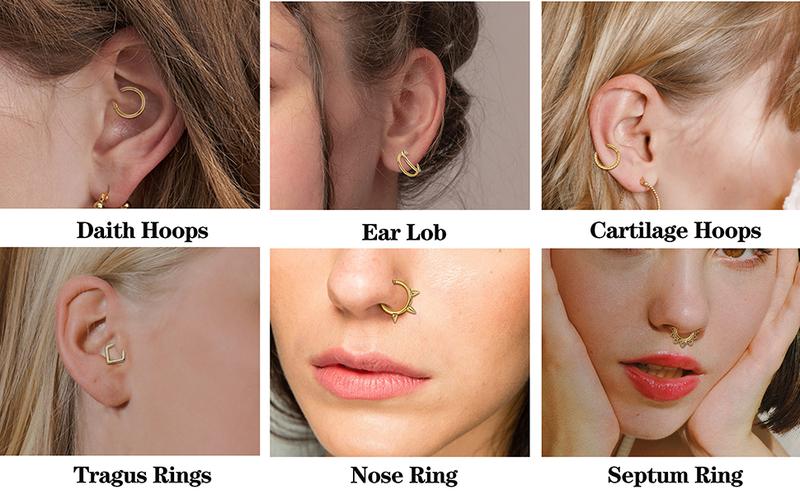 Besteel 16 Pcs Gold Silver Black Hypoallergenic Septum Rings 16G 8mm Surgical Steel nose rings Hoops Jewelry Set Small  for Women Men  Jewellery Body Piercing Kit Piercings Kits