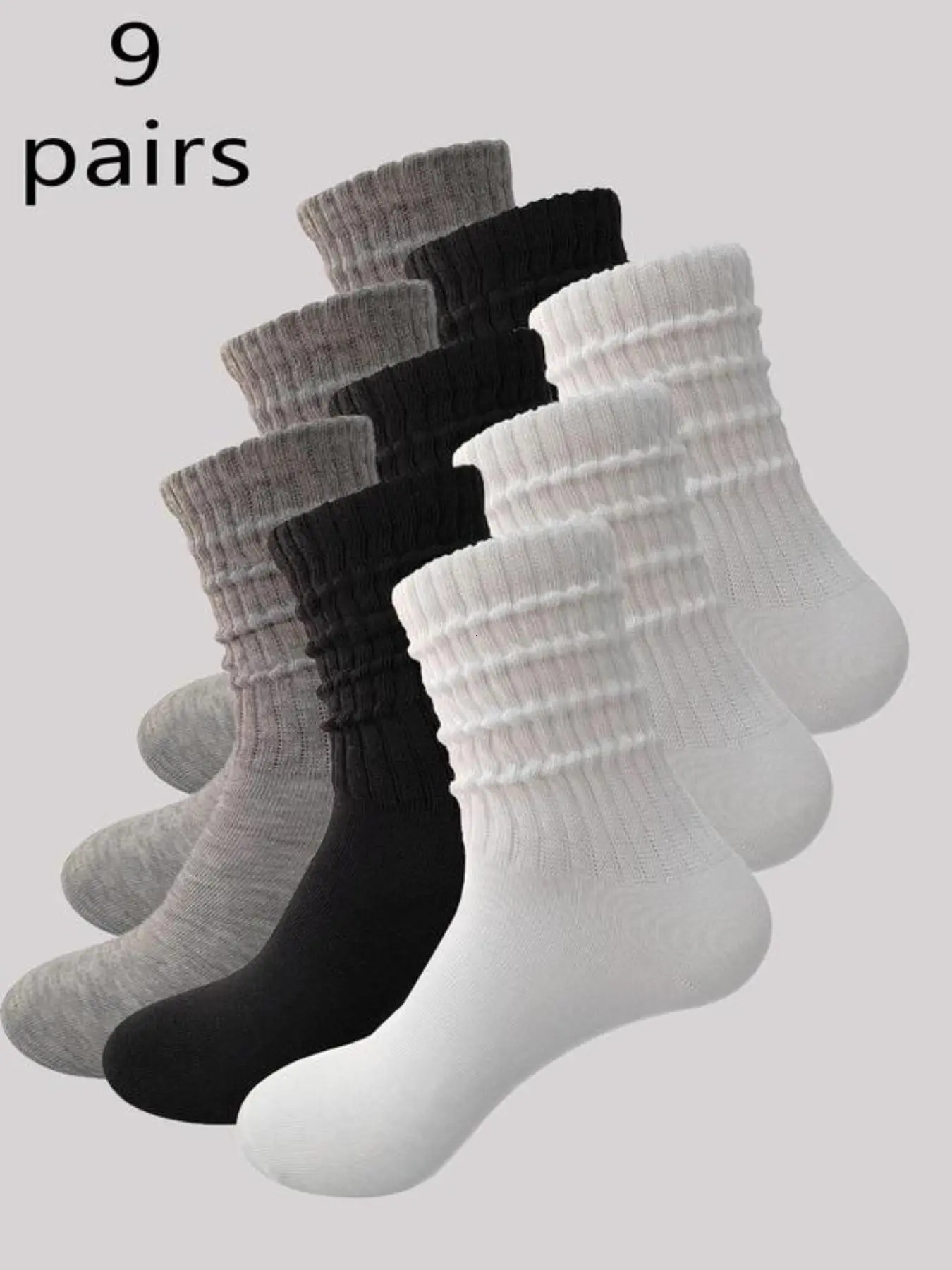 9 Pairs Women's Socks, Random Colors, Loose Ankle Socks, Solid Jk Stack Socks, College Style Warm Mid-Calf, Bubble Socks, Comfortable Breathable