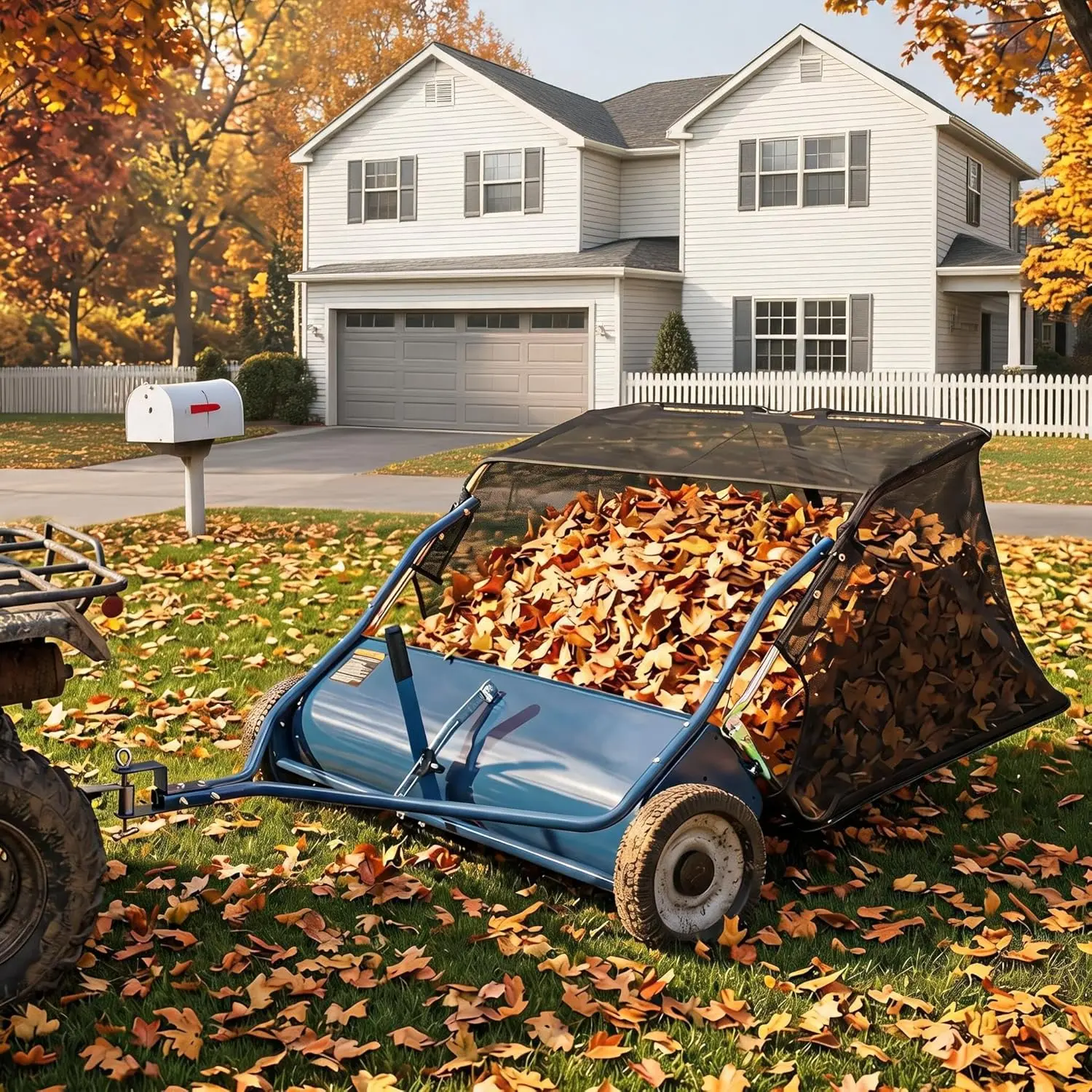 Heavy Duty Lawn Sweeper 42 Inch - 12/14 cu.ft Leaf & Grass Collector - Adjustable Brush Height - Easy Dumping Rope - Pull Behind Sweeper for Yard, Driveway & Sidewalk Cleanup