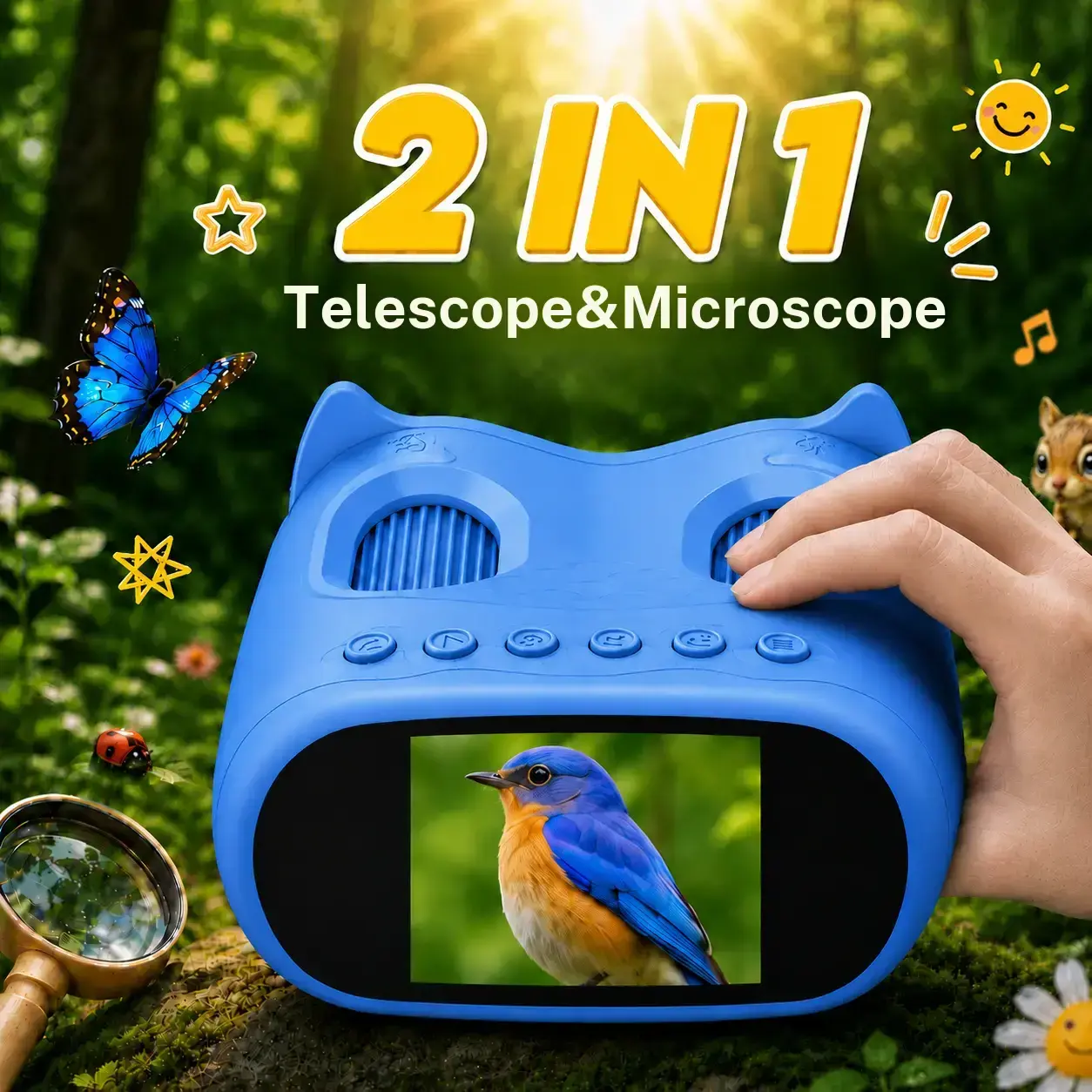 ASPOVEN 2 in 1 Kids Telescope & Microscope, 3m 1000m Long Range Telescope, 4K HD Digital Microscope, Photo & Video Camera, Manual Focus, Type C Rechargeable STEM Science Toy for Boys & Girls Ages 3+