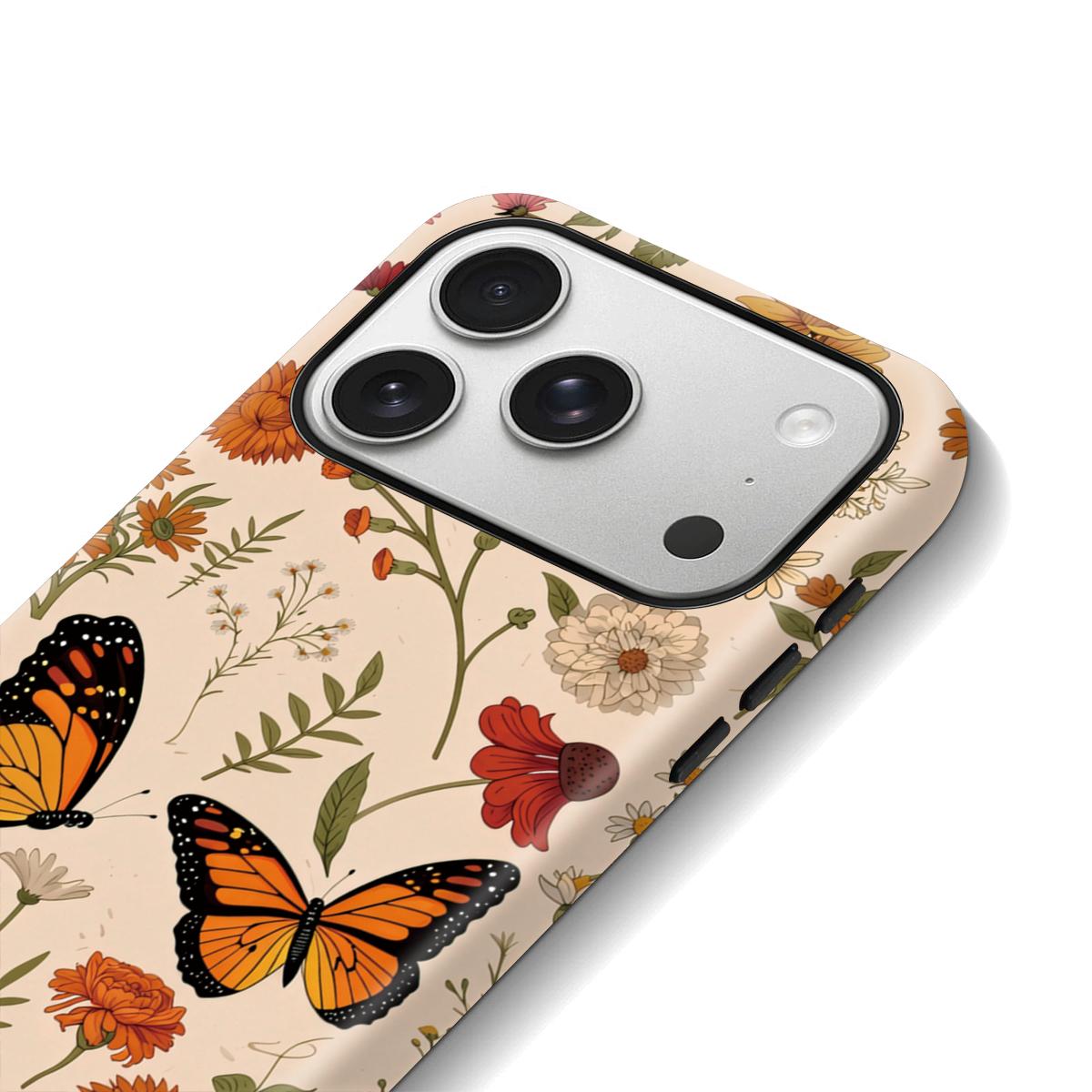 Cottagecore Wildflower Butterfly Design Fashion Phone Case 2 in 1 Case for iPhone 17 Pro Max/16 Pro Max /15Pro Max 15/14/13/12 & Samsung S26 /S25Ultra for Girls
