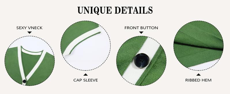 Goranbon Womens V Neck Sweater Vest Button Down Cap Sleeve Summer Trendy Color Block Loose Knit Tank Tops