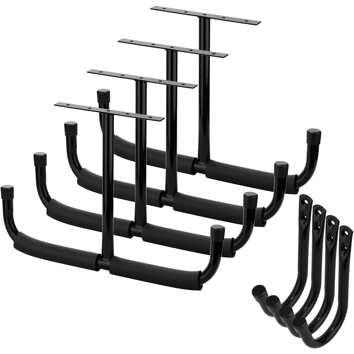 4 Pack Overhead Garage Storage Rack with 4 J Hooks, Heavy Duty Ceiling Mounted Garage Shelves Organizer for Lumber, Bike, Pipe, Ladder, Tools