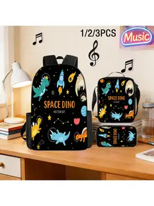 3-Piece Interstellar Dinosaur Backpack Bag Set Space Dinosaur Theme Combination Large Capacity Backpack Christmas Halloween Birthday Gift Holiday Gift