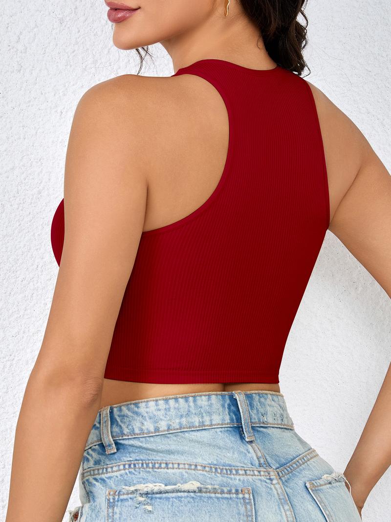 Women's Solid Color Racerback Sports Slim Fit Tank Top, Comfortable Breathable Round Neck Sleeveless Undershirt, Gymclothes, Ladies Sportswear for Indoor Outdoor Wear, Workout Clothes, Breathable Workout Tops, Activewear, Fitness Top