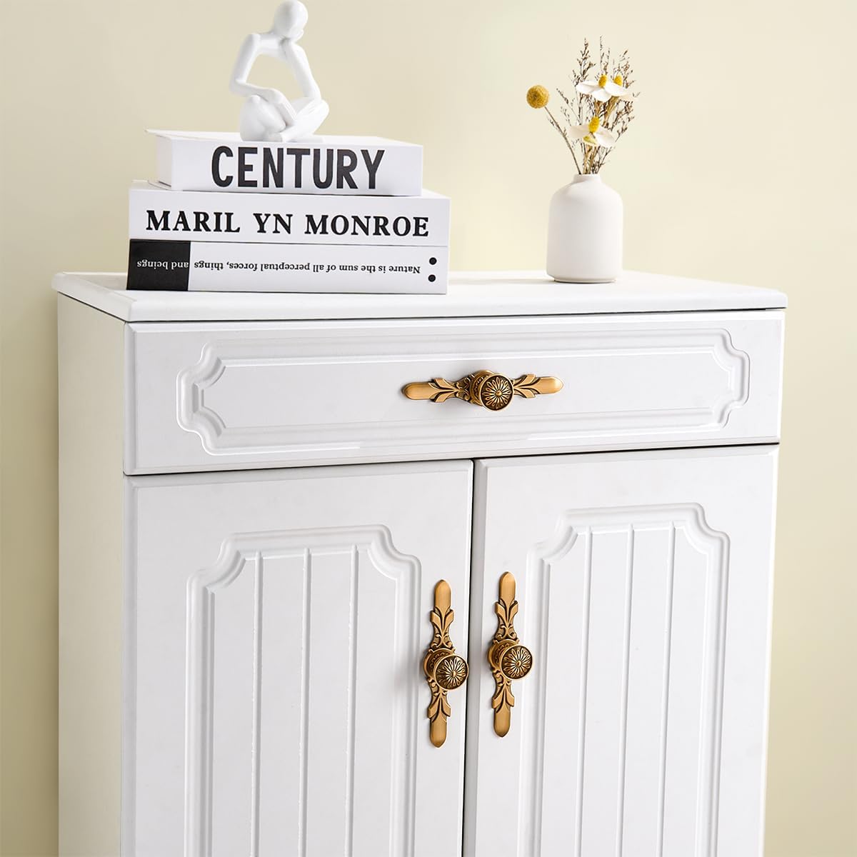 10 Pack Antique Copper Knobs with Backplate - 1.22 Knob & 5.8 Plate - Rustic Drawer Knob for Decorative Flower Look, Kitchen Cabinet Knobs, Bedroom Dresser