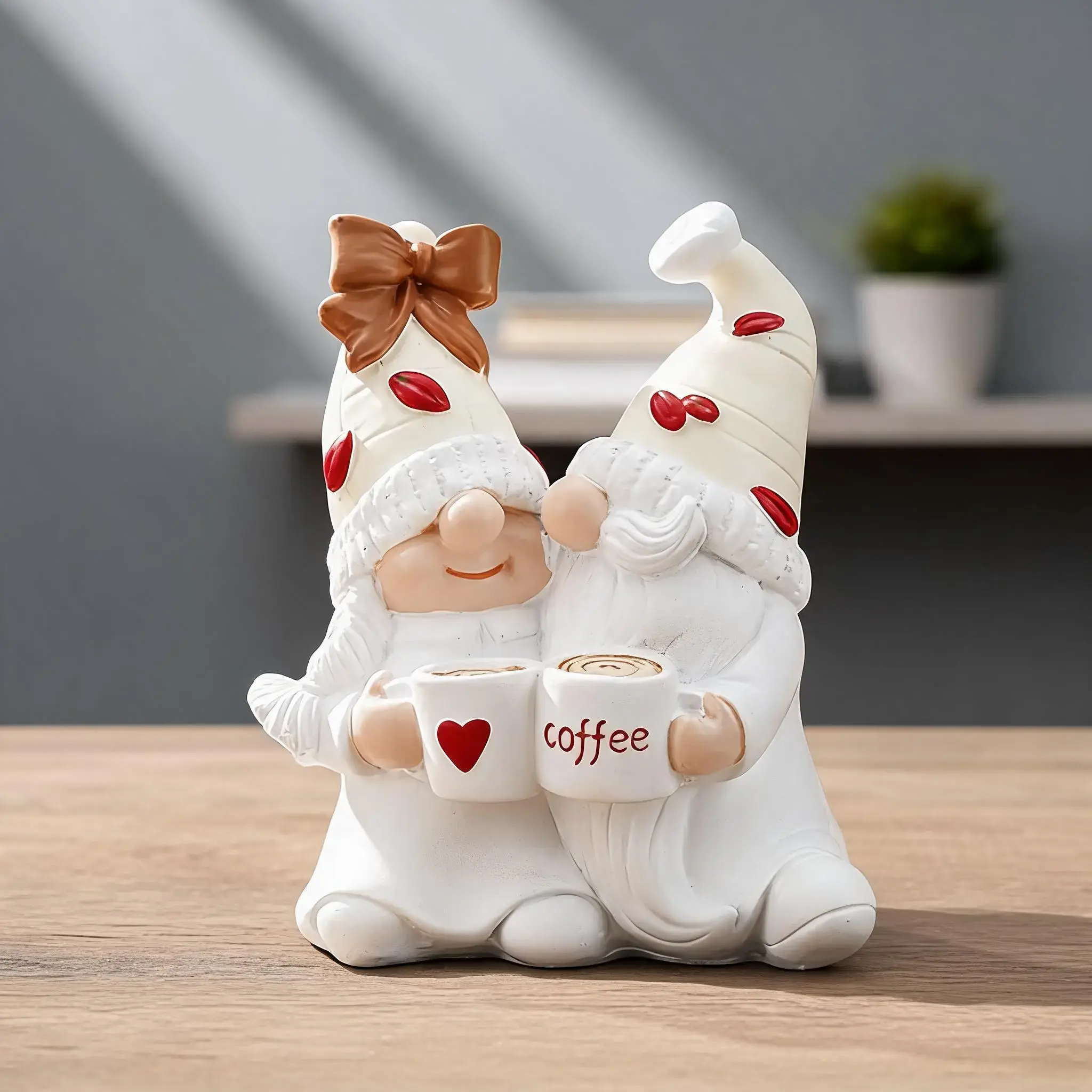 Cute Coffee Elf Statue Figurine, Valentine's Day Decor, Resin Hand-Painted Desk Decoration, Gift for Boyfriend, Party Decor, Room Ornament