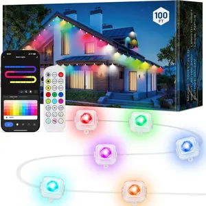 Permanent Outdoor Lights, DIY RGB+IC 100FT  Eave Lights with App Control, Support Alexa and  Assistant, 72 Scene Modes Outdoor Light for Holiday Decorations, Ceiling Lights