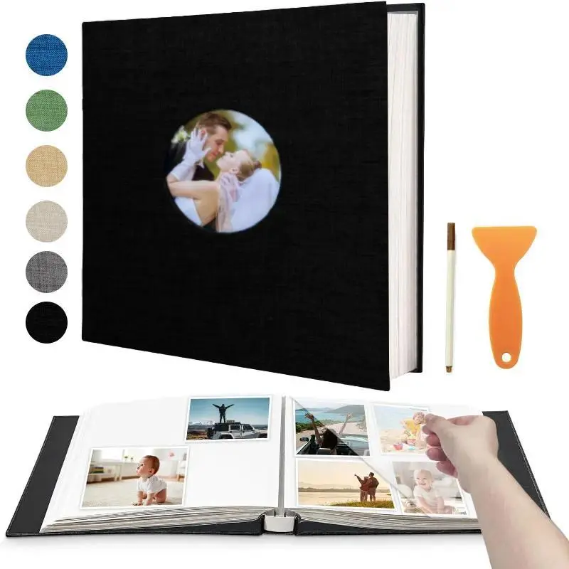DIY Magnetic Linen Cover Photo Album - Self-Adhesive Scrapbook for 4×6, 5×7, 8×10 Photos, 40 Pages, Includes Metal Pen, Protects Memories, Ideal Gift for Family Weddings, Christmas, Thanksgiving, Valentine's Day, Mother's Day, 120 Photos
