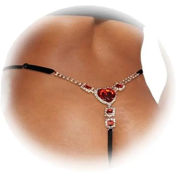 Sexy Heart Crystal Thong Panties Jewelry for Women Stretch Rope Rhinestone Chain Thong G String Bikini Back Panties Underwear Body Jewelry