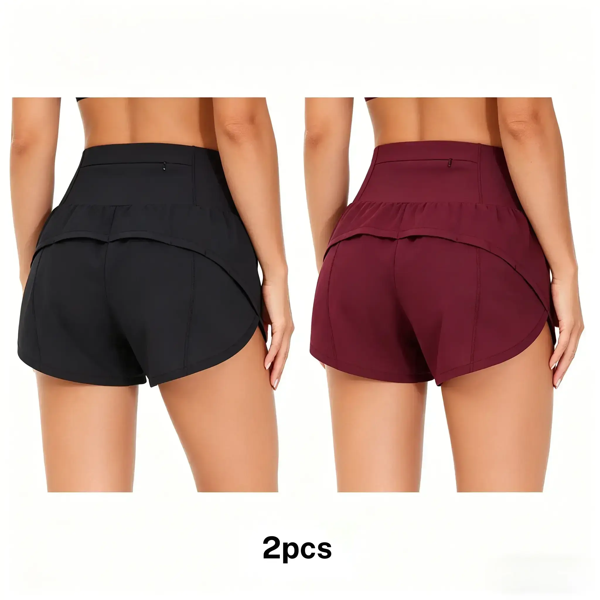 2 Piece Women's Tummy Control Cross Waist Gym Shorts, Quick Drying Breathable Comfortable Solid Color Workout Impact Fitness Athletic Shorts, Ladies Lightweight Skinny Activewear Sportswear For Indoor Outdoor Wear
