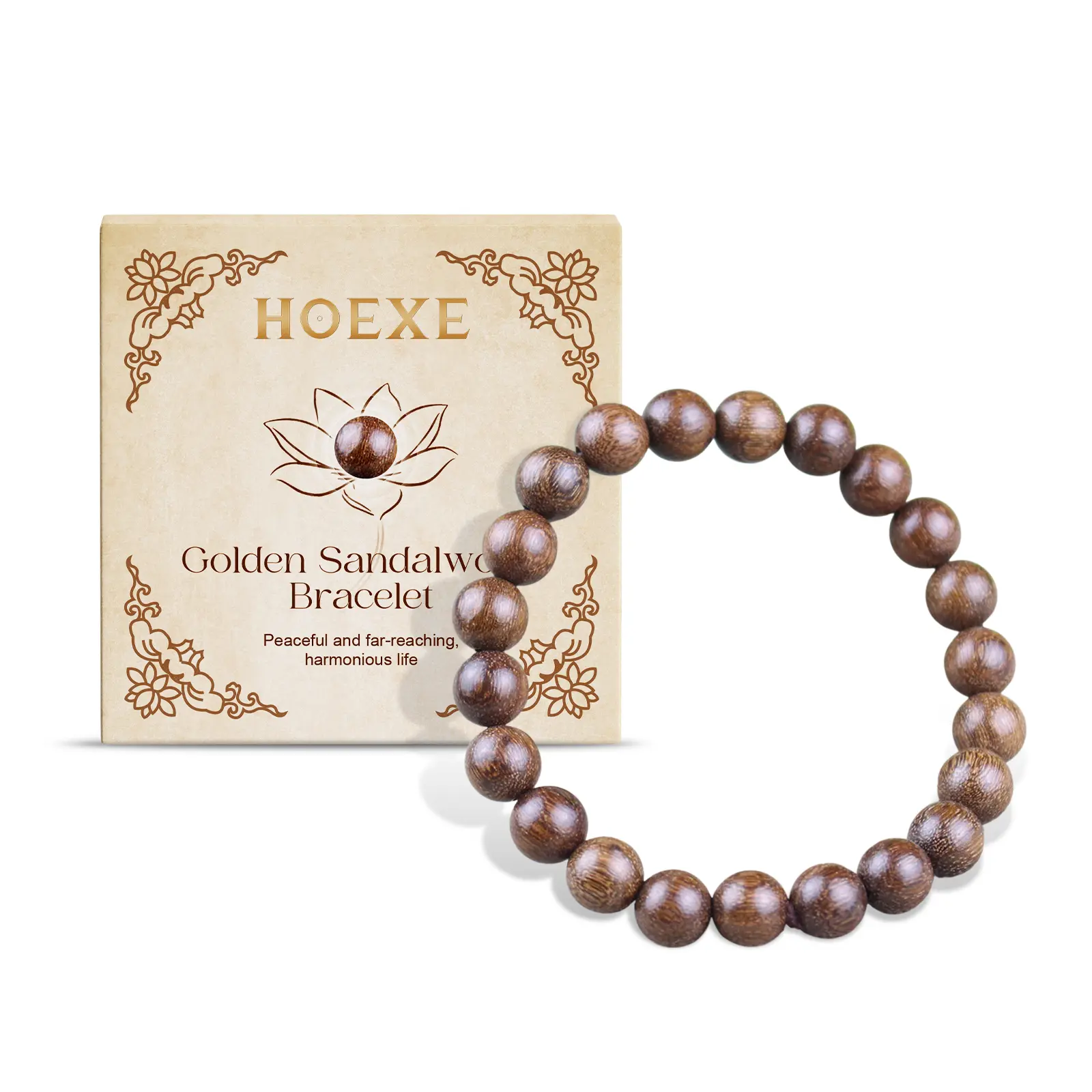 HOEXE Hand-Polished Golden Sandalwood Bead Bracelet, Simple All-Match Wood Bead Jewelry for Men, Daily Wearing DIY Beading & Jewelry Making Supply (Toys & Hobbies Category)