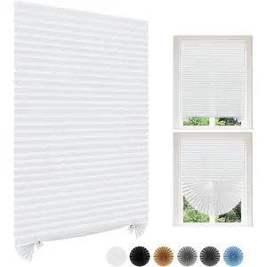 Temporary Window Blinds Light Filtering No Drill Stick on Cut to Size Cordless Self Adhesive Pleated Shades for Kitchen Bathroom Windows Doors 1 White 24x59 in