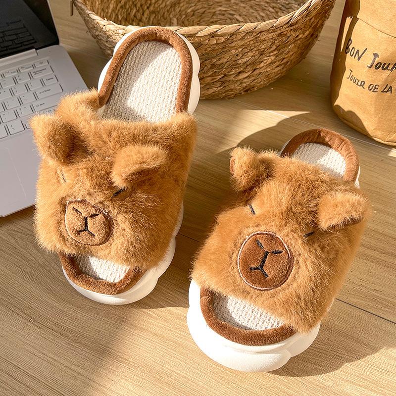 Women's Cute Kapibala Linen Slippers for Four Seasons Home Furnishings Indoor Home Furnishings Slippers Footwear Slide Walking Shoes Flipflop