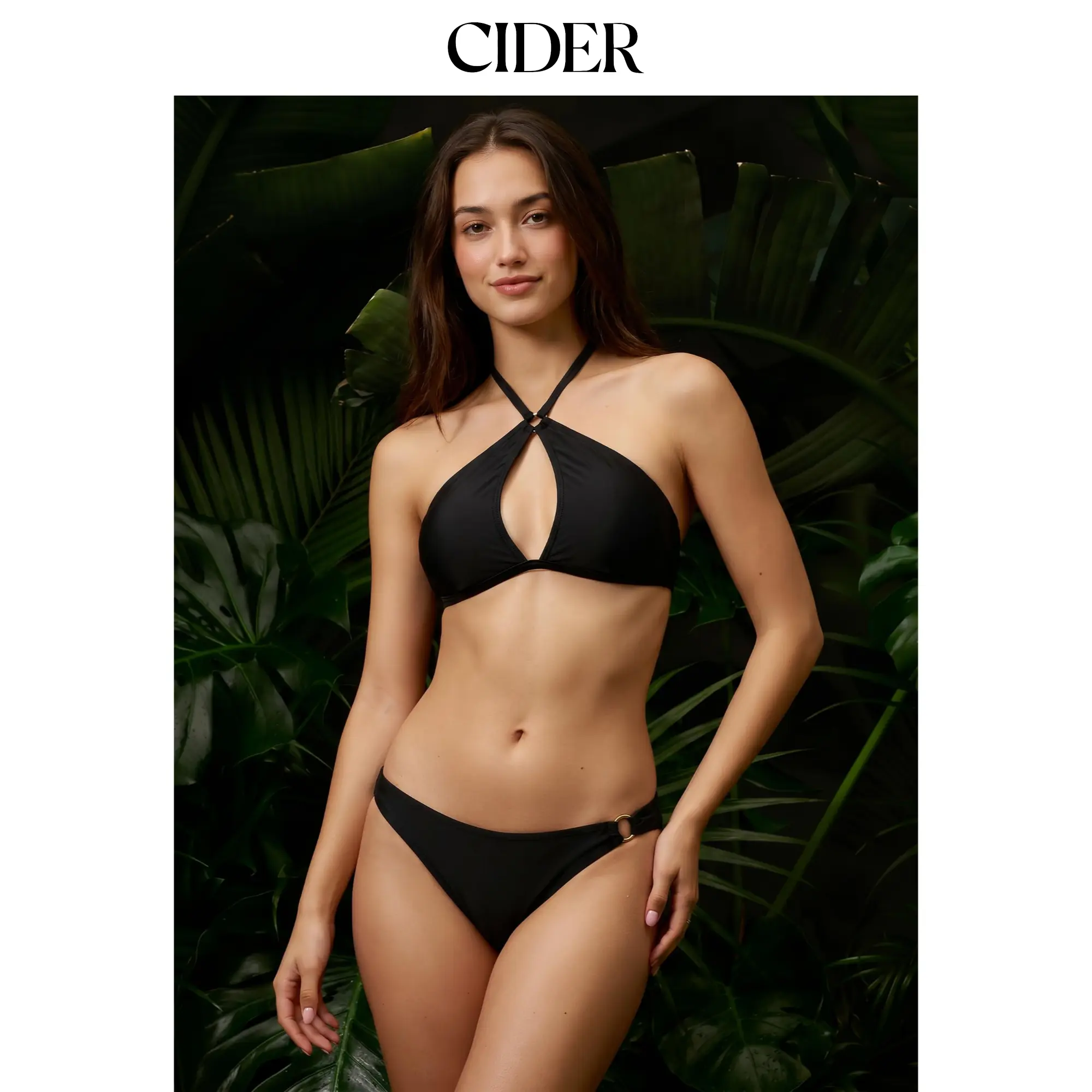 Cider Halter Neckline Criss Cross Ring Linked Bikini Set