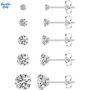 5 Pairs Cubic Zirconia Stud Earrings Set, Hypoallergenic 316L Stainless Steel Earrings for Women & Men, Sparkly CZ Round Studs in 3–8mm Sizes, Everyday Minimalist Jewelry for Daily Wear, Gifts & Special Occasions